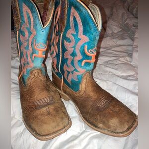 Twisted X Hooey Youth Kids Cowboy Boots Size 1 1/2 M USED Blue and Orange